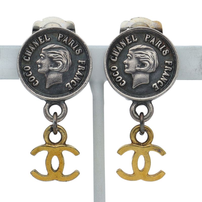Chanel Coco Chanel Coin Earrings Brass Ladies