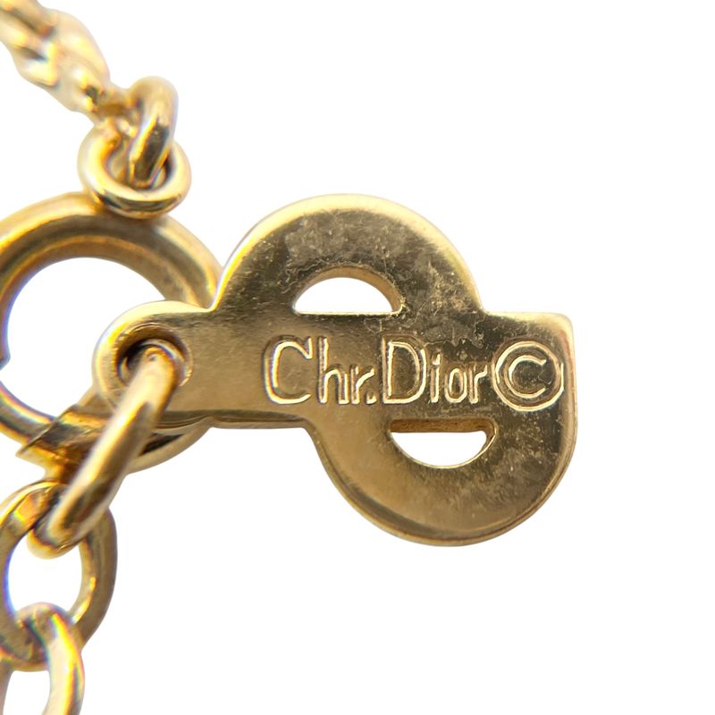 Christian DIOR Necklace Rhinestone Black Stone Square CD Logo Gold