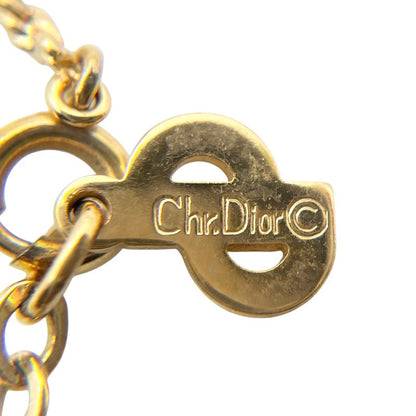 Christian DIOR Necklace Rhinestone Black Stone Square CD Logo Gold