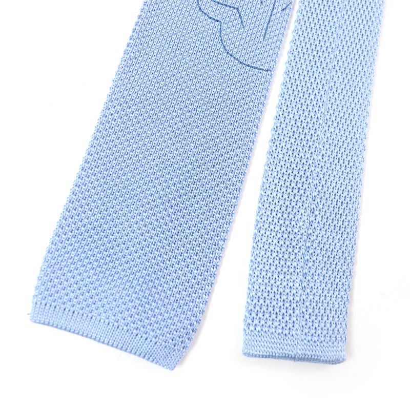 Hermes Tête À Tête Écestre Silk Horse Print Hose H Logo Knit Tie Light Blue