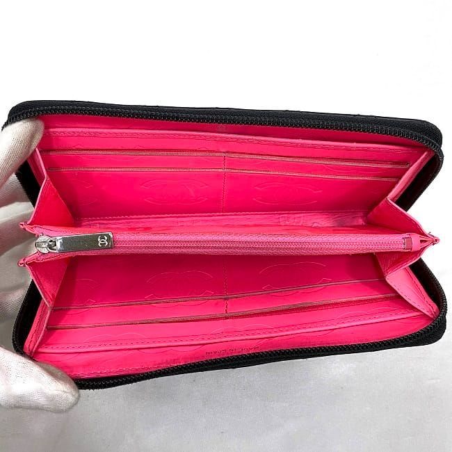Chanel Round Zipper Long Wallet F21276 Black Cambon