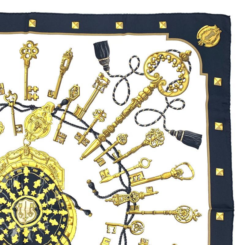 Hermes Carre 90 LES CLES Key Motif Black Silk