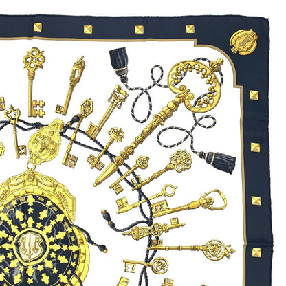Hermes Carre 90 LES CLES Key Motif Black Silk