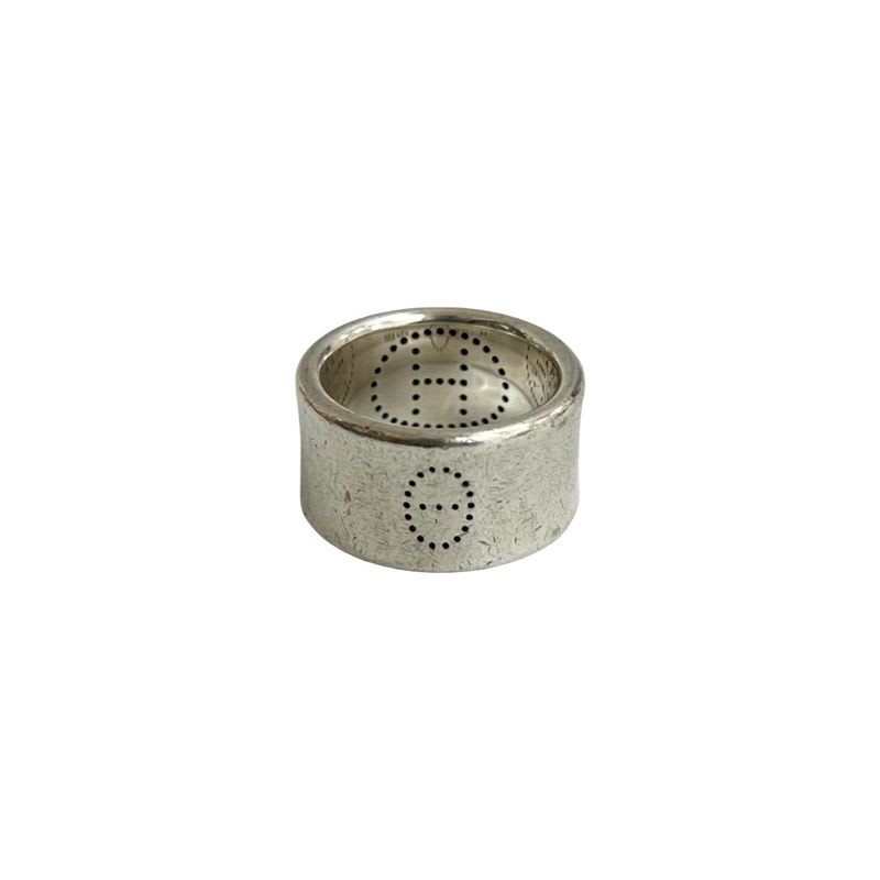 Hermes Ribbon Logo Punching Silver 925 Ring No 9 Women's Accessories 09964