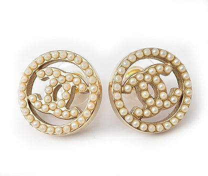 Chanel Earrings Chanel Circle Motif Logo Pearl Gold