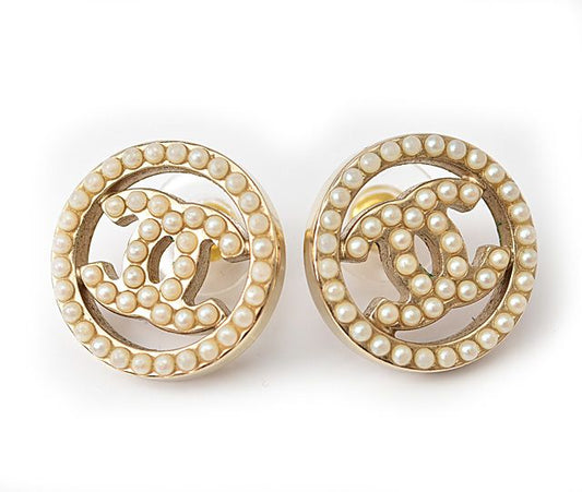 Chanel Earrings Chanel Circle Motif Logo Pearl Gold