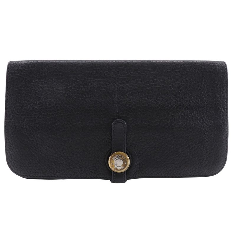 Hermes Dogon Long Taurillon Clemence Black □P Unisex Long Wallet