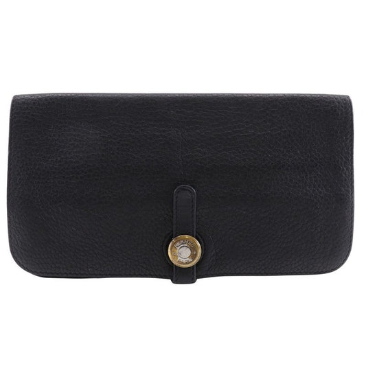Hermes Dogon Long Taurillon Clemence Black □P Unisex Long Wallet