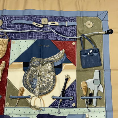 Hermes Scarf Carre 90 TOUT CUIR All Skin Silk Blawan