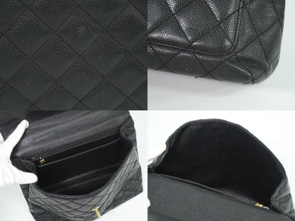 Authentic Chanel Coco Mark Matelasse Turnlock Handbag Caviar Skin Leather Black