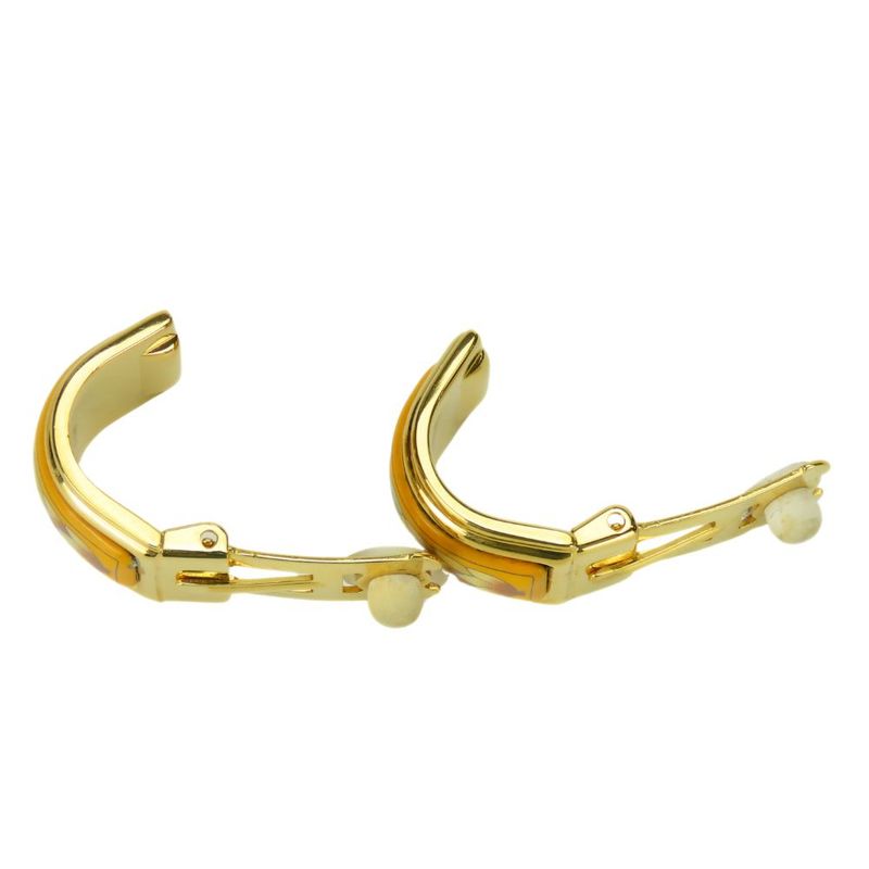 Hermes Earring Emile Metal Yellow Gold Cloisonne Flower Plated Ladies Women