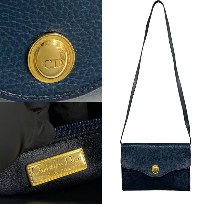 Christian Dior CD Logo Hardware Leather Shoulder Bag Pochette