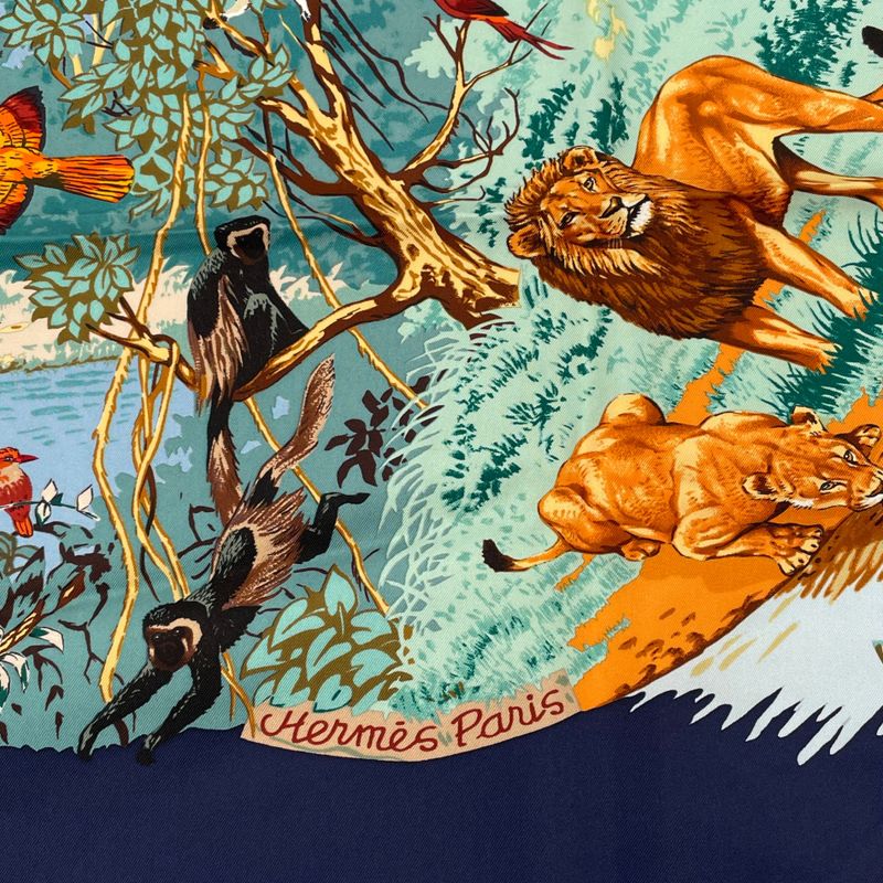 Hermes Scarf Carre 90 Africa Navy