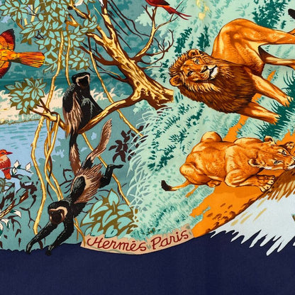 Hermes Scarf Carre 90 Africa Navy