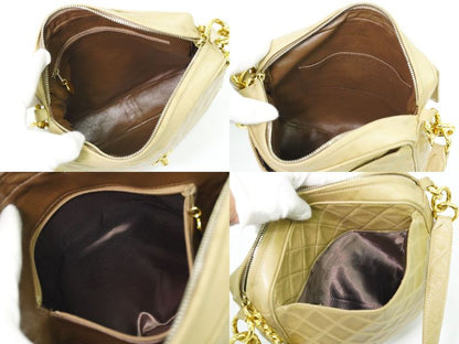 Authentic Chanel Coco Mark Matelasse Shoulder Bag Pochette Lambskin Leather