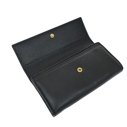 Gucci Long Wallet Fold Wallet Leather Black 65kb005