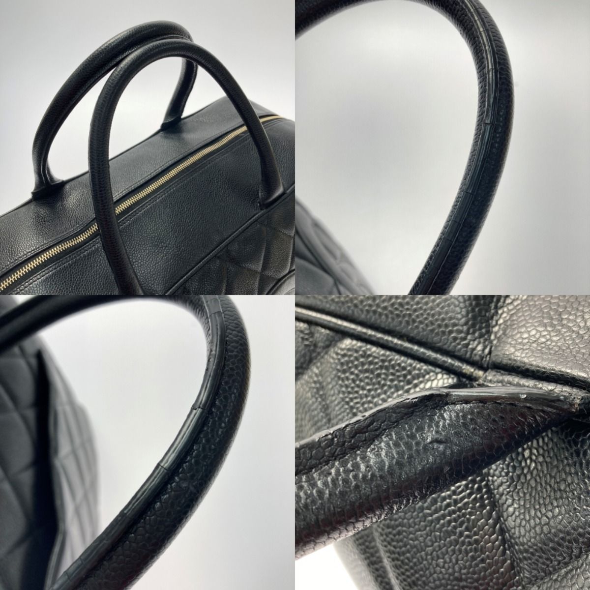 Chanel Matelasse Boston Bag Large Black Caviar Skin Coco Mark Gold Hardware