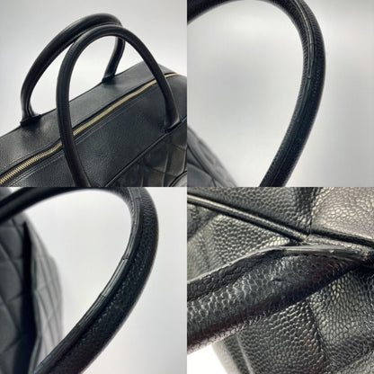 Chanel Matelasse Boston Bag Large Black Caviar Skin Coco Mark Gold Hardware