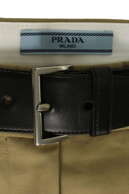 Prada P275gk S222 14ZG Leather Belted Logo Plate Shorts Women 36