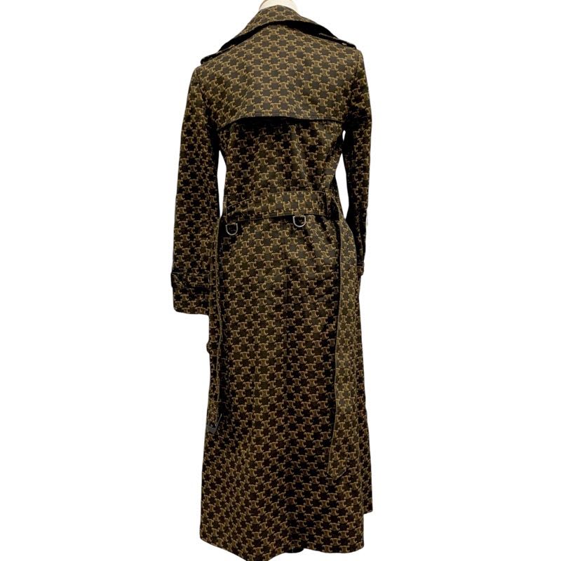 Celine Outerwear Long Coat Trench Triomphe All-over Pattern Cotton Brown