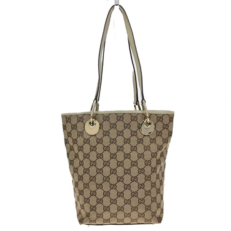 Gucci Shoulder Tote Bag GG Pattern Brown Canvas Leather 64ka689