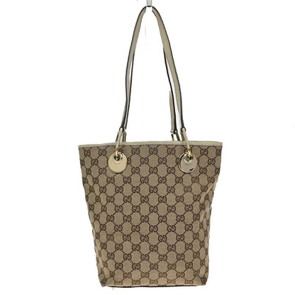 Gucci Shoulder Tote Bag GG Pattern Brown Canvas Leather 64ka689