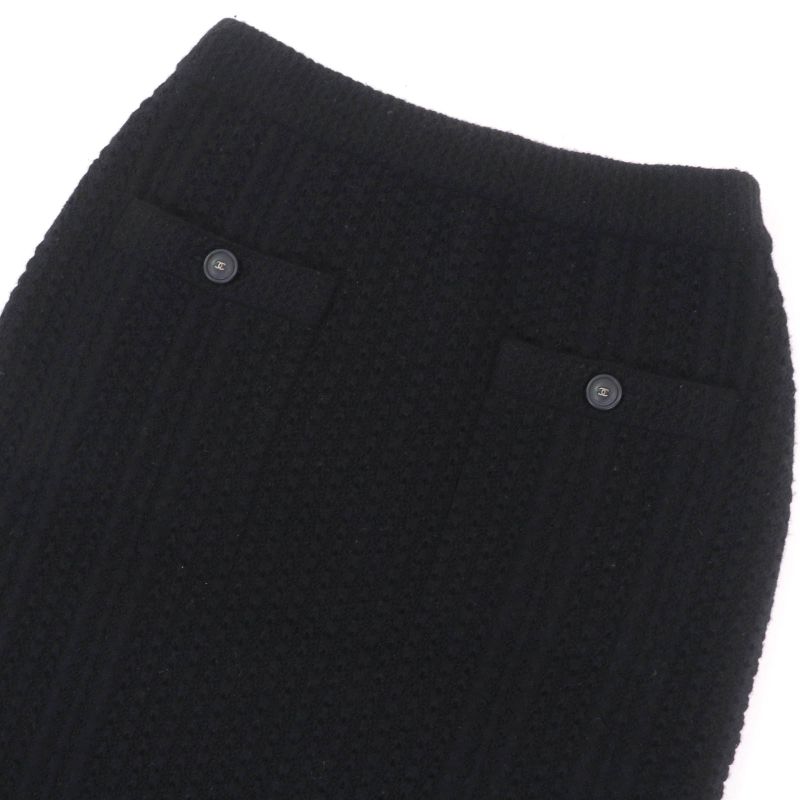CHANEL 17B P57346k07533 Cashmere Coco Mark Button Knit Tight Skirt Black 36