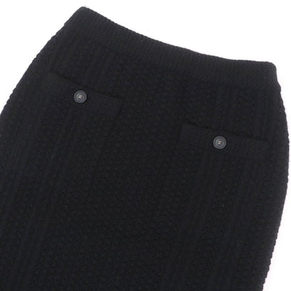 CHANEL 17B P57346k07533 Cashmere Coco Mark Button Knit Tight Skirt Black 36