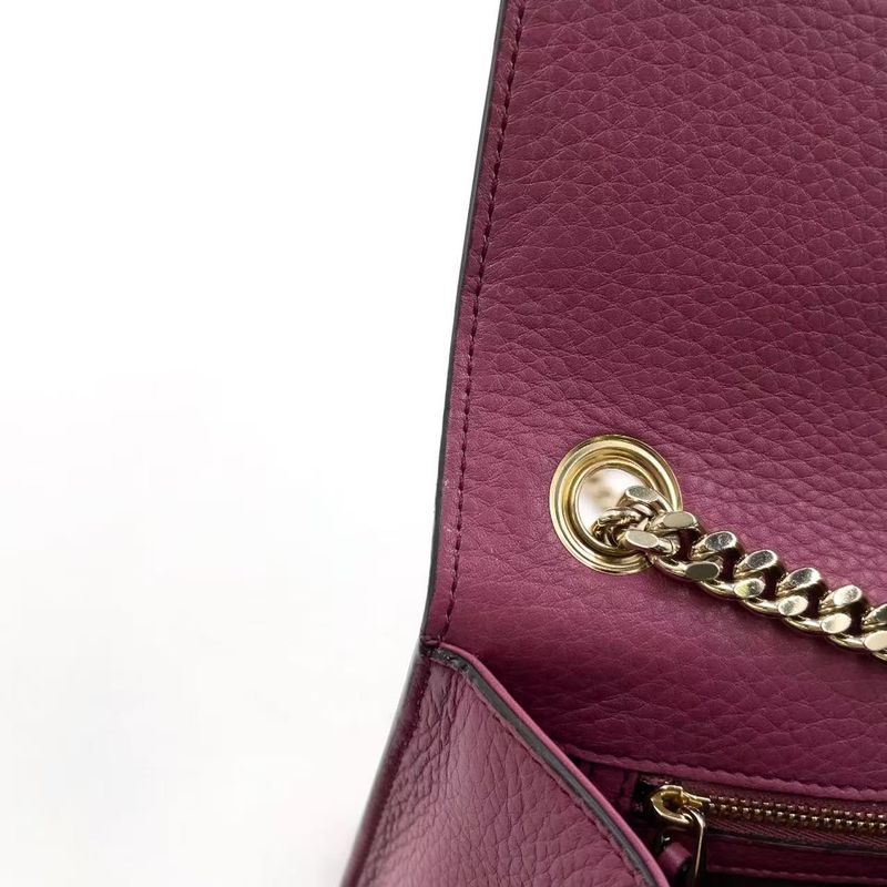 Gucci Bamboo Chain Leather Pink Purple Shoulder Bag Gold 387611