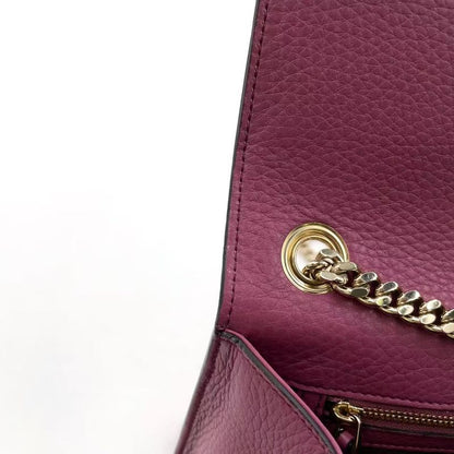 Gucci Bamboo Chain Leather Pink Purple Shoulder Bag Gold 387611