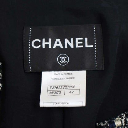 Chanel No Collar Tweed Cord Jacket P37633v27256 Navy 42