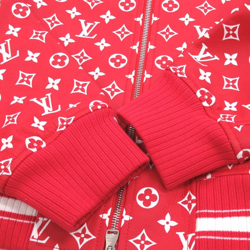Louis Vuitton X Supreme Collaboration LV Leather Baseball Jacket Monogram Red