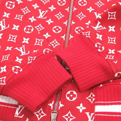 Louis Vuitton X Supreme Collaboration LV Leather Baseball Jacket Monogram Red