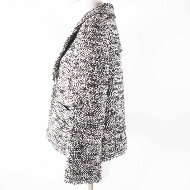 CHANEL Vintage P24398 04A Front Hook Cut-off Tweed Jacket With Ribbon And Coco