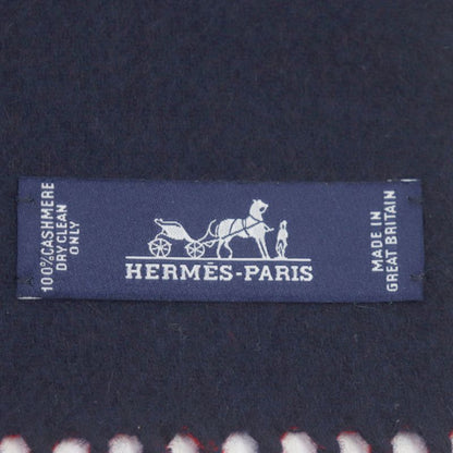 Hermes H258091s 100% Cashmere Marine/rouge Casaque Echarpe Fringe Scarf Made