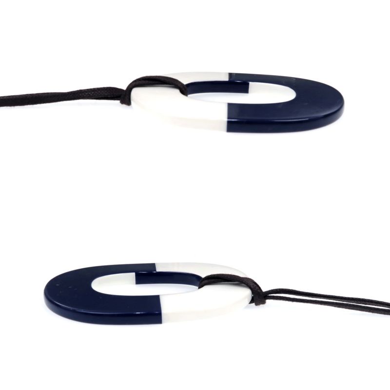 Hermes Necklace Ismu GM Lacquer- Buffalo Horn White Navy- Pendant