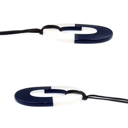 Hermes Necklace Ismu GM Lacquer- Buffalo Horn White Navy- Pendant