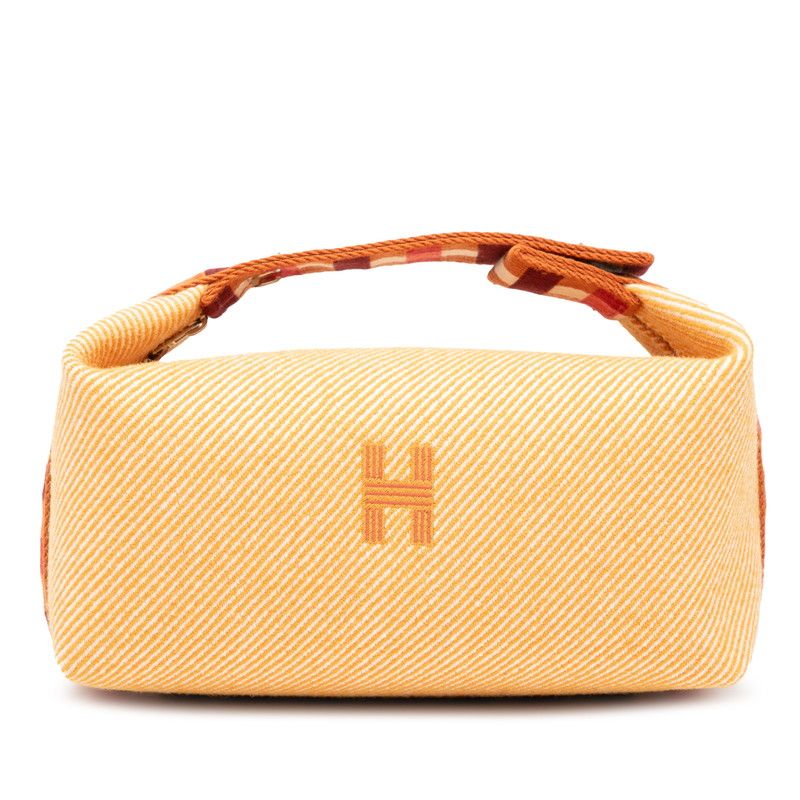 Hermes Brid A Black Au Carre PM Handbag Pouch Fauve Orange Silver Hardware