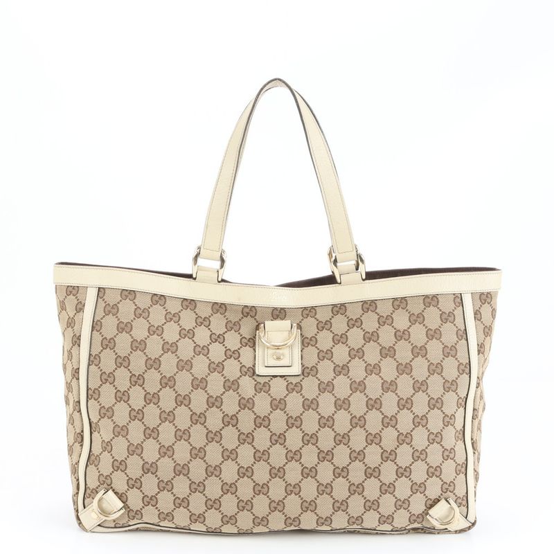 Gucci GG Canvas Abby 141472 Leather Tote Bag Shoulder Hand A4 Beige Women's EME