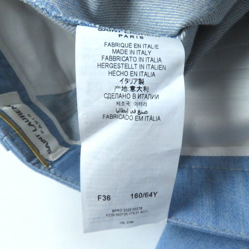 Saint Laurent Paris 22 693735 Stitch Design Center Press Denim Pants Light Blue