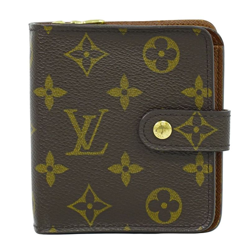 Authentic Louis Vuitton LV Compact Zip Monogram Fold Wallet Brown M61667