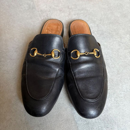 Gucci Prince Town Horsebit Slip on Loafer Leather Black Gold 37 24cm (9.45in)