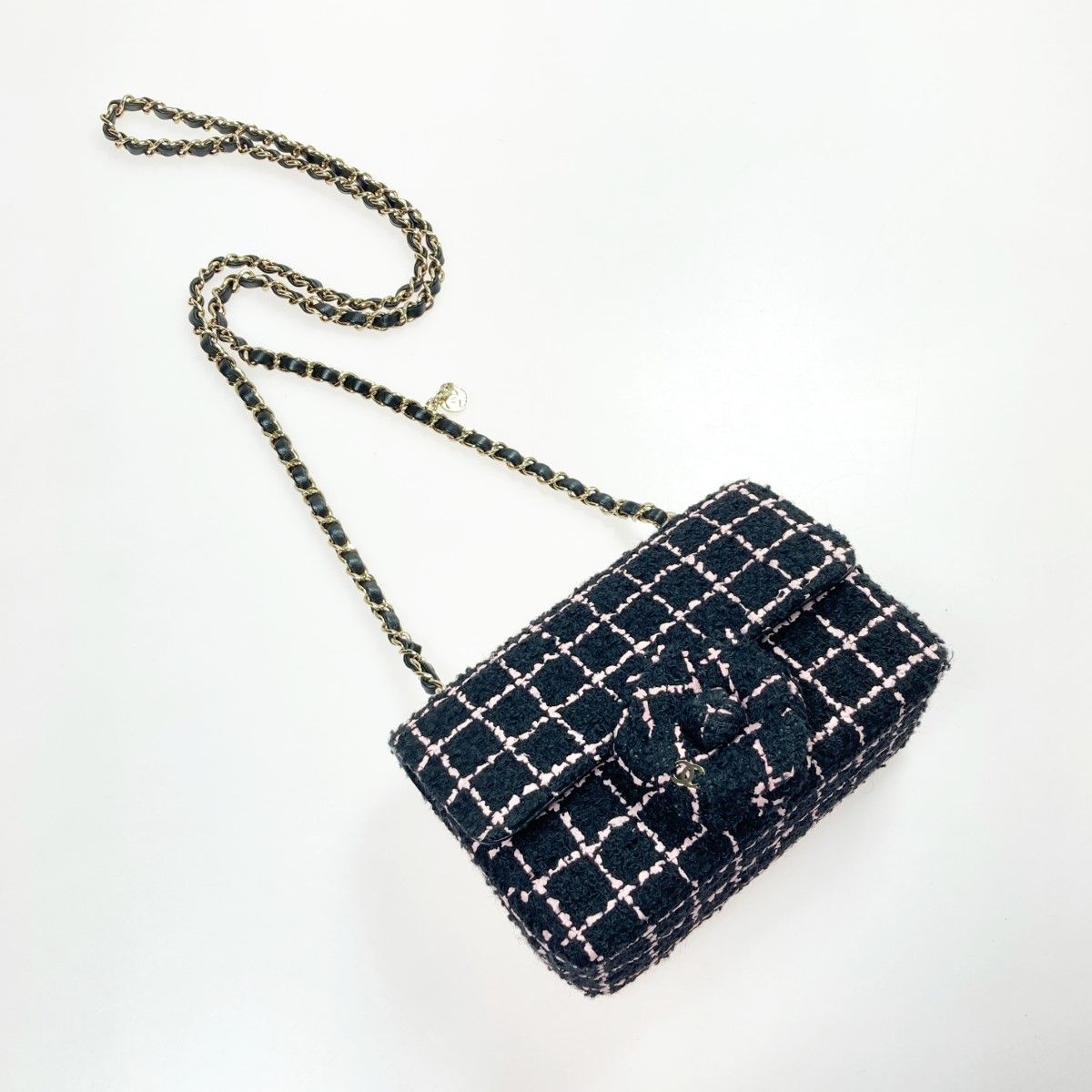 Chanel Cocomark Camellia Chain Shoulder Bag As4388 Black X Pink Tweed