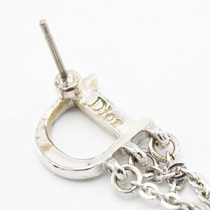 Christian DIOR Earrings Logo Rhinestone Approx 4.8g Silver Color Ladies