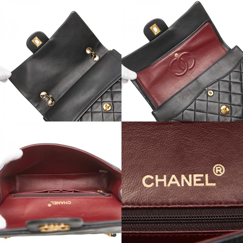 Chanel Matelasse Coco Mark Double Flap Black Gold Lambskin Women's Chanel