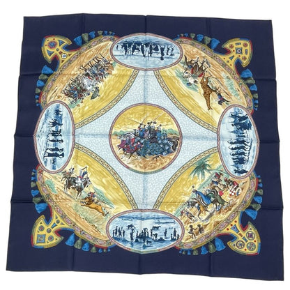 Hermes Carre 90 Scarf Silk Cavaliers Peuls Poole Horseman Navy With Box