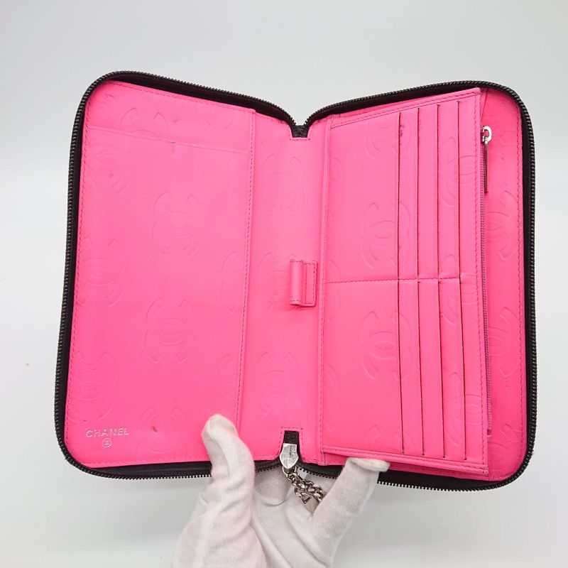 Chanel Long Wallet Organizer Cambon Line Round Zip Zipper With Seal Black/black