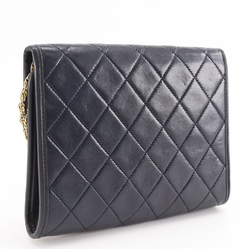 Chanel Matelasse Mini/agneau Tanne Chain Pochette Vintage C00060 Lambskin Black