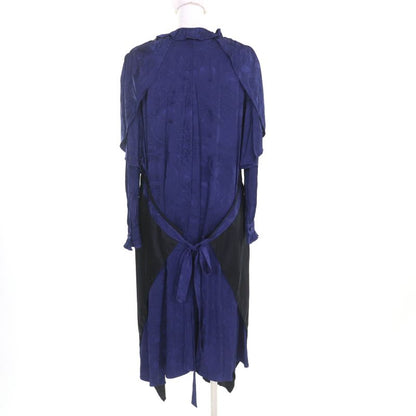 Balenciaga 2021 663002 Satin Jacquard Twill Panel Pleated Midi Dress Navy 36