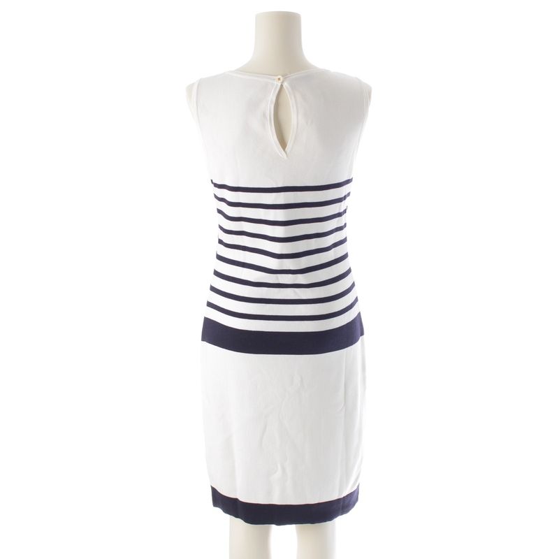 Chanel Cotton Vintage Coco Mark Striped Sleeveless Dress White 40